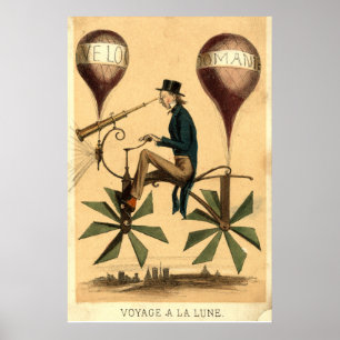 Vintage "Voyage a la Lune" French cartoon Poster