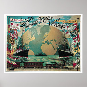 Vintage voyage around the world travel ad poster