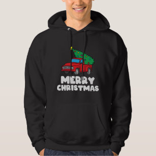 Vintage Wagon Christmas Red Truck Tree on Car Xmas Hoodie