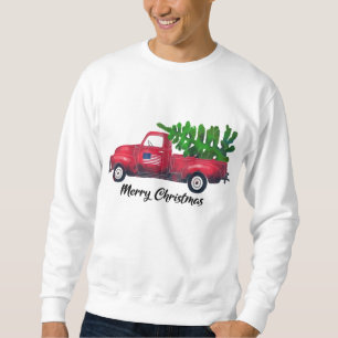 Vintage Wagon Christmas Red Truck With Xmas Tree Sweatshirt