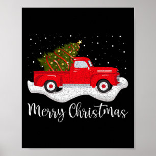 Vintage Wagon Christmas Tree on Car Xmas red Truc Poster