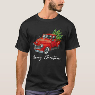 Vintage Wagon Christmas Tree on Red Truck Car Xmas T-Shirt