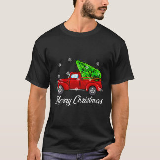 Vintage Wagon Christmas Tree Red Truck Retro Farme T-Shirt