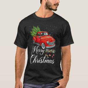 Vintage Wagon Red Car Merry Christmas Tree T-Shirt