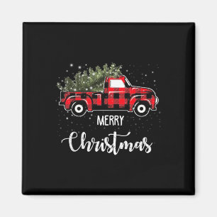 Vintage Wagon Red Truck Christmas Tree Pajama Fami Magnet