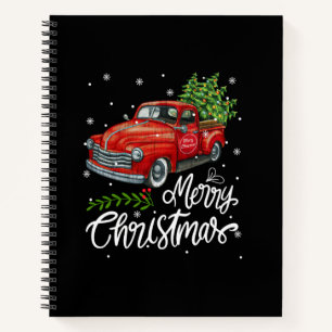 Vintage Wagon Red Truck Christmas Tree Pajama Fami Notebook