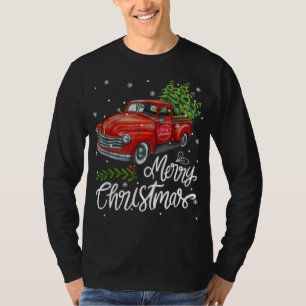 Vintage Wagon Red Truck Christmas Tree Pajama Fami T-Shirt