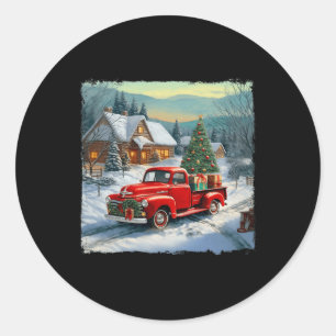Vintage Wagon Red Truck Merry Christmas Tree Snow Classic Round Sticker