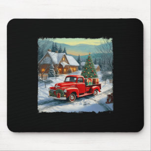 Vintage Wagon Red Truck Merry Christmas Tree Snow Mouse Mat
