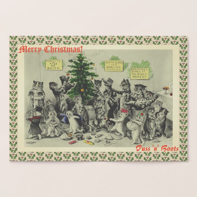 Vintage Wain Cats Christmas Party Fun Foil Card (Inside)