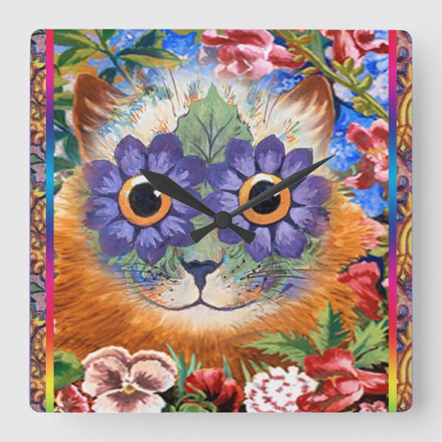Vintage Wain Funky Flower Cat Wall Clock (Front)