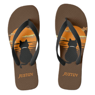 vintage waiting cat nature urban personalise name flip flops