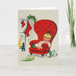 Vintage Waiting For Santa Christmas Card