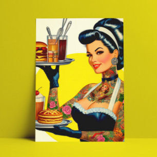Vintage Waitress Pin-up Postcard