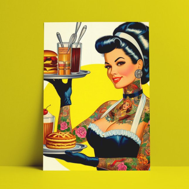 Vintage Waitress Pin-up Postcard (Creator Uploaded)