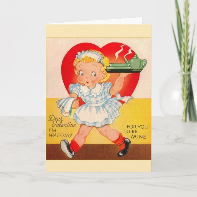 Vintage Waitress Valentine's Day Greeting Card (Front)