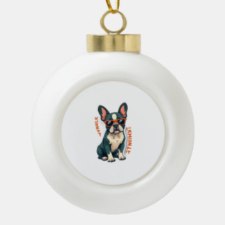 Vintage Walk Ill Think About It French Bulldog Fun Ceramic Ball Christmas Ornament