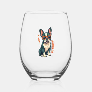 Vintage Walk Ill Think About It French Bulldog Fun Stemless Wine Glass