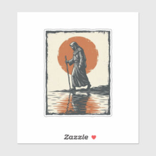 Vintage Walking Figure Sunset Reflection Vector Ar