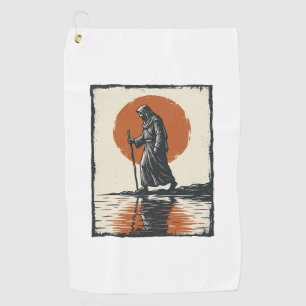 Vintage Walking Figure Sunset Reflection Vector Ar Golf Towel