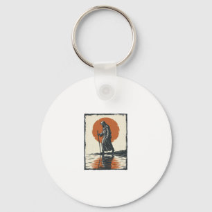 Vintage Walking Figure Sunset Reflection Vector Ar Key Ring