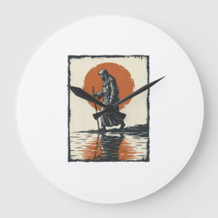 Vintage Walking Figure Sunset Reflection Vector Ar Large Clock