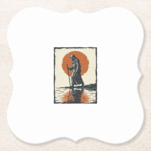 Vintage Walking Figure Sunset Reflection Vector Ar Paper Coaster