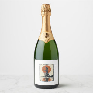Vintage Walking Figure Sunset Reflection Vector Ar Sparkling Wine Label