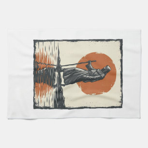 Vintage Walking Figure Sunset Reflection Vector Ar Tea Towel