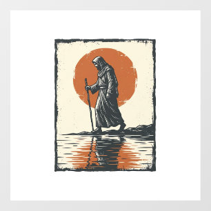 Vintage Walking Figure Sunset Reflection Vector Ar Window Cling