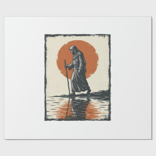 Vintage Walking Figure Sunset Reflection Vector Ar Wrapping Paper
