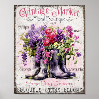 Vintage Wall Art Garden Market Poster Garden Boots