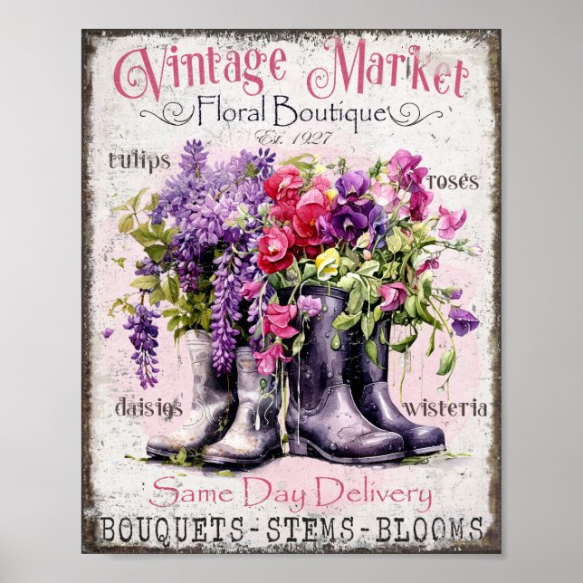 Vintage Wall Art Garden Market Poster Garden Boots (Front)