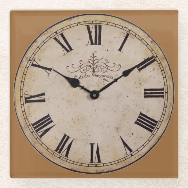 Vintage Wall Clock Glass Coaster (Front)