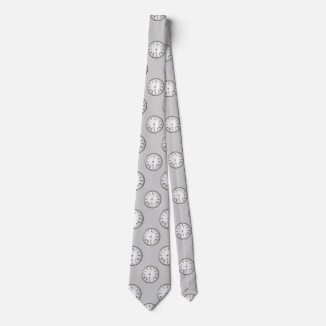 Vintage Wall Clock Print Pattern Tie (Front)