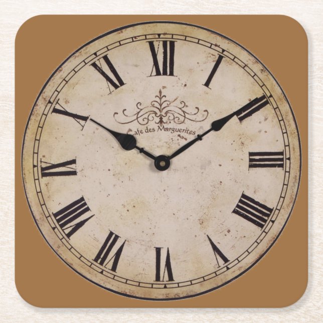Vintage Wall Clock Square Paper Coaster (Front)