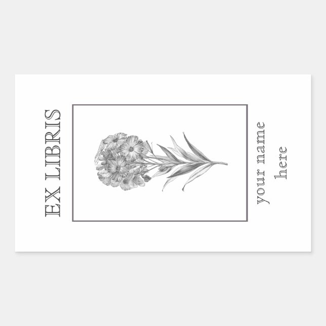 Vintage Wall flower etching bookplate Rectangular Sticker (Front)