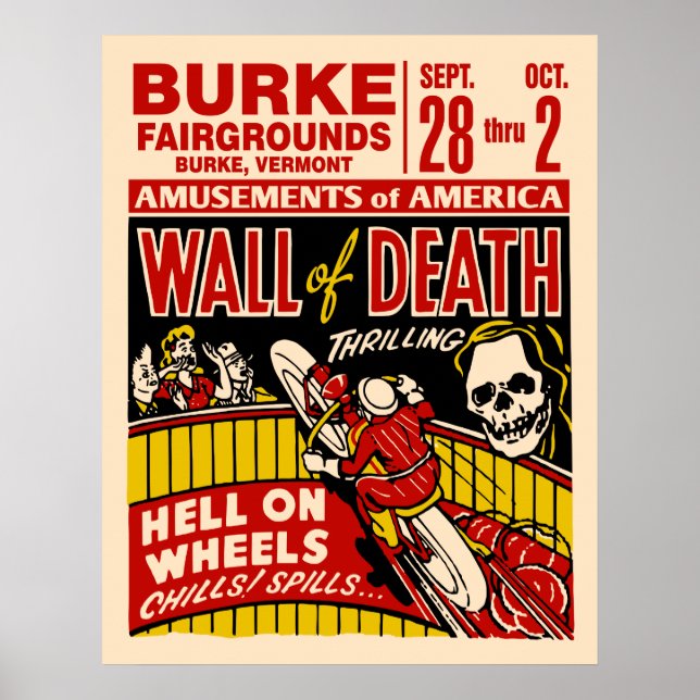 Vintage Wall Of Death Motorcycle Poster (Front)