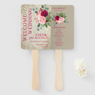 Vintage Wallpaper and Roses Wedding Program Hand Fan
