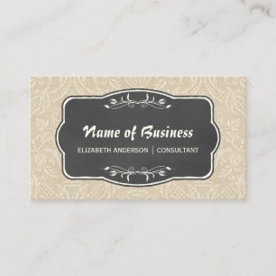 Vintage Wallpaper Beige Damask and Chalkboard Business Card