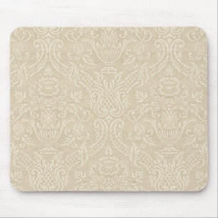 Vintage Wallpaper Beige Floral Elegant Damask Mouse Mat