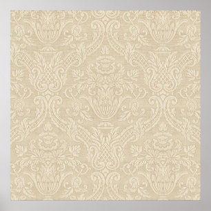 Vintage Wallpaper Beige Floral Elegant Damask Poster