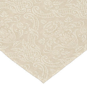 Vintage Wallpaper Beige Floral Elegant Damask Short Table Runner
