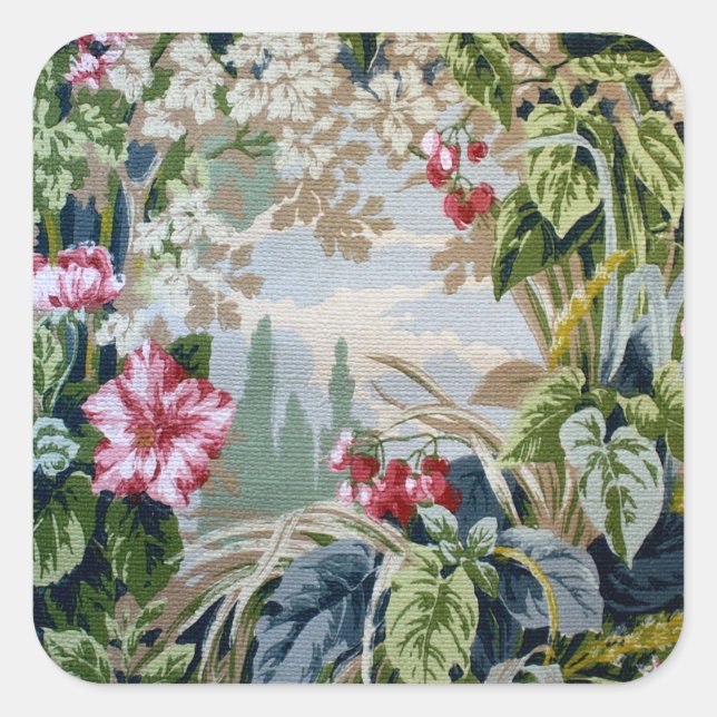 Vintage Wallpaper Garden Landscape Square Sticker (Front)