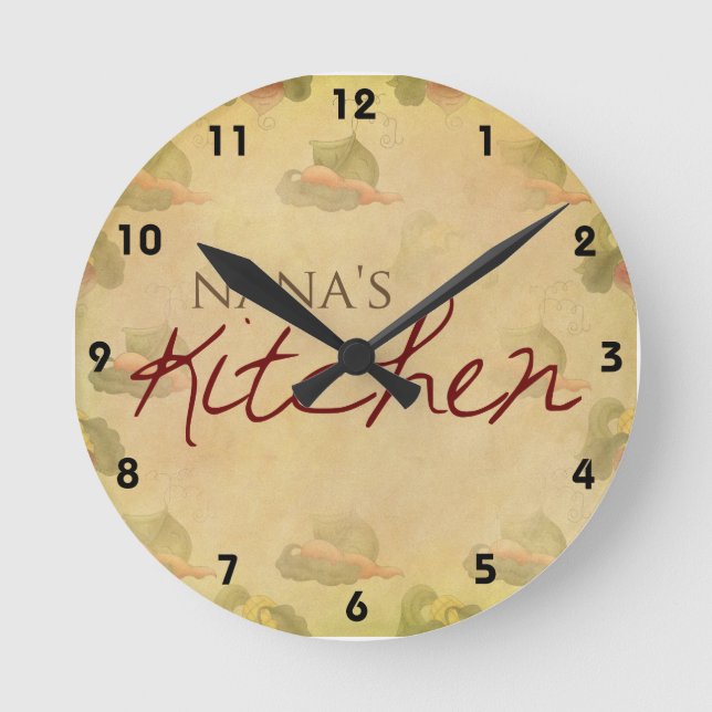 Vintage Wallpaper Nana's Kitchen Wall Clock (Front)