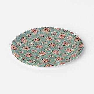 Vintage wallpaper paper plates pink and aqua