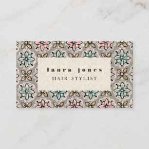 Vintage Wallpaper Pattern Hair Stylist Template Business Card