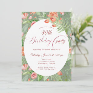 Vintage Wallpaper Roses Floral 80th Invitation