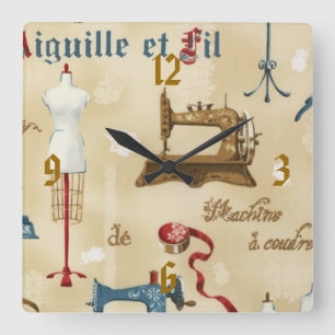 Vintage Wallpaper Sewing Room Print Clock