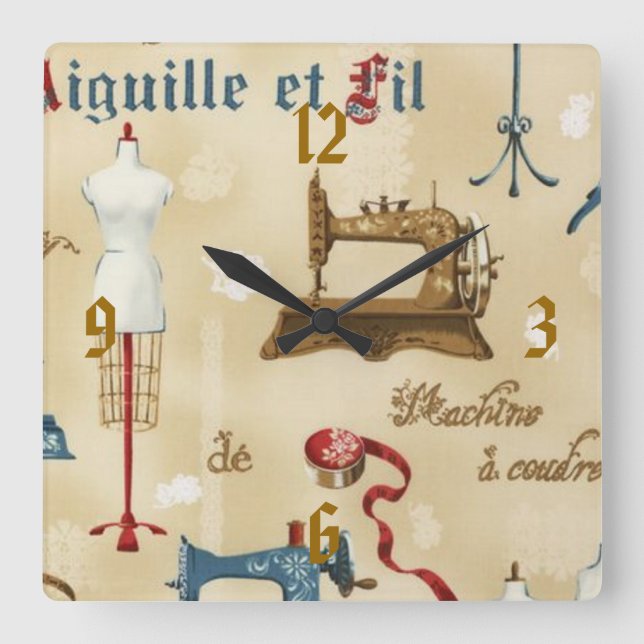 Vintage Wallpaper Sewing Room Print Clock (Front)